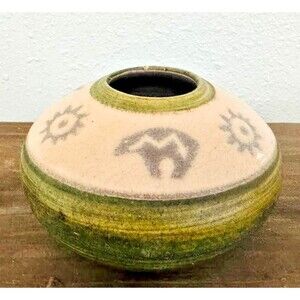 Collectible Jeremy Diller Raku Pottery Vase/bowl Southwest Design Signed 3.5" T